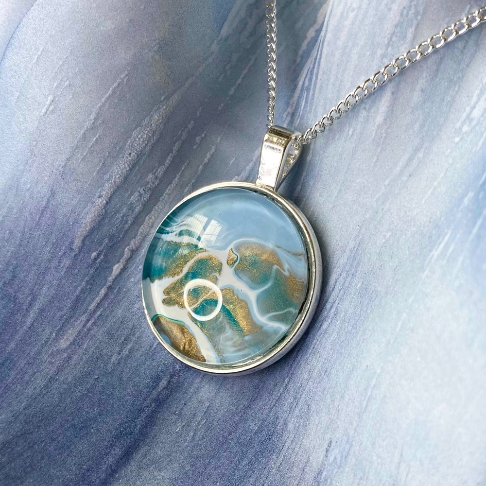LAST CHANCE SALE! Blue Silver Ocean Wave Pendant Necklace Wearable Art